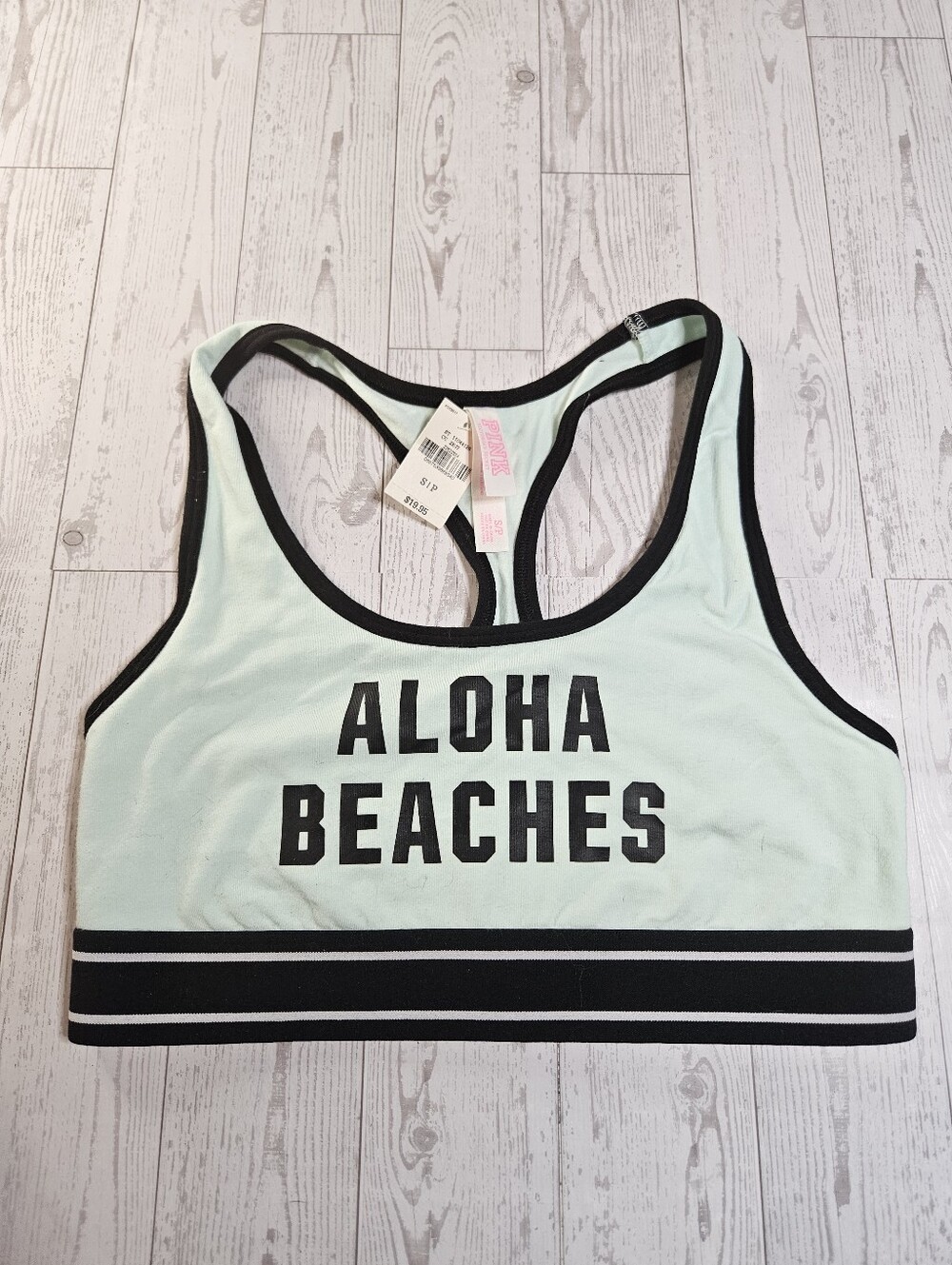 Victoria Secret Pink Sports Bra Small Mint Green Aloha Beaches Racerback NWT